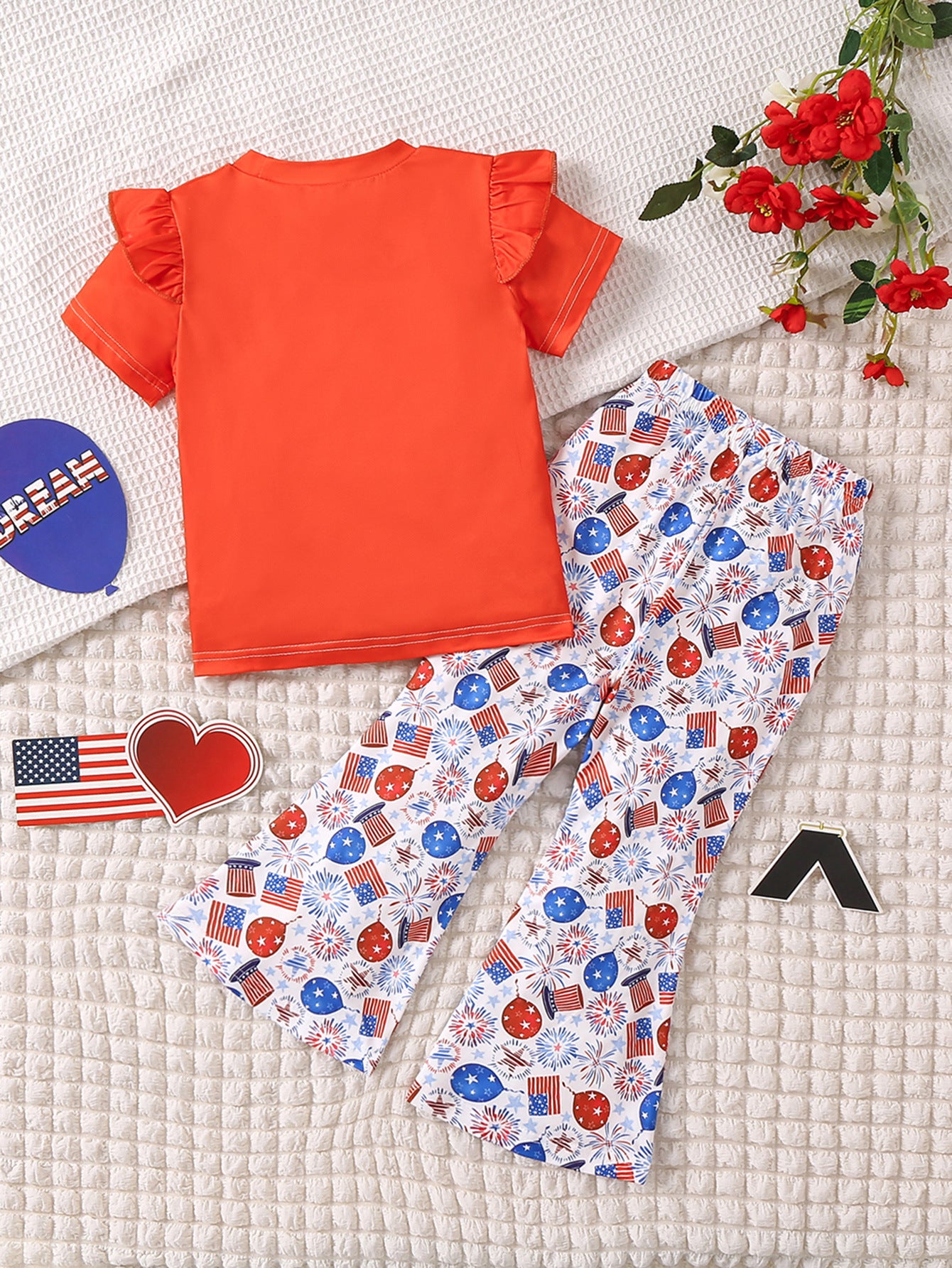Kid Girls Independence Day Short Sleeved 2 Pcs Sets