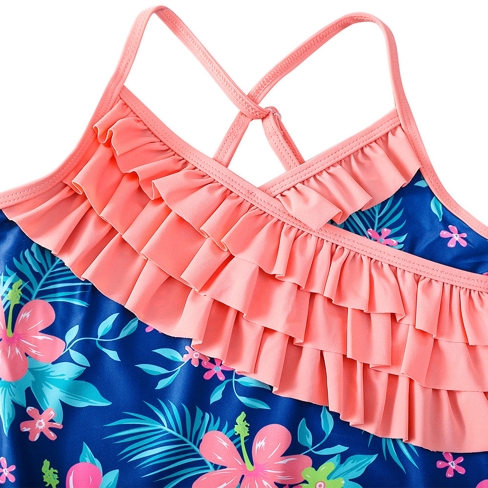 Kid Girls Swimsuit One-piece Flower Print Swimsuit