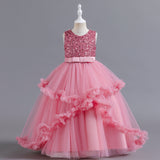 Kid Christmas Girl Princess Sleeveless Glitter Flower Birthday Fluffy Dresses