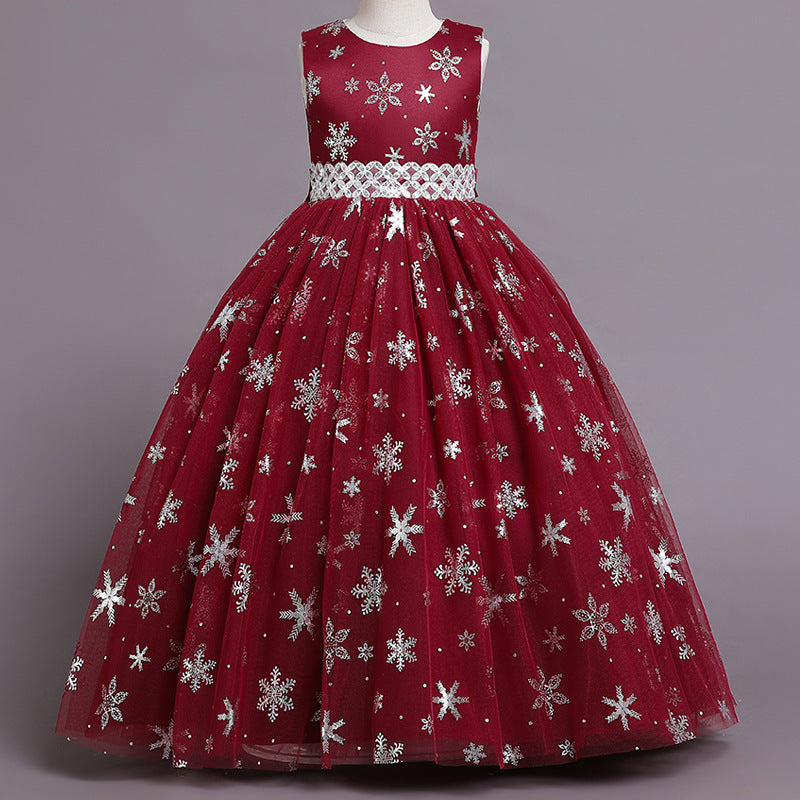 Kid Girl Puffy Tulle Princess Flower Party Piano Performance Dress