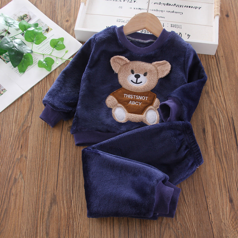 Kid Baby Boy Autumn Winter Coral Velvet 2  Pcs Set Pajamas