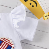 Kid Girl Short Sleeve American Flag Print Independence Day Sets