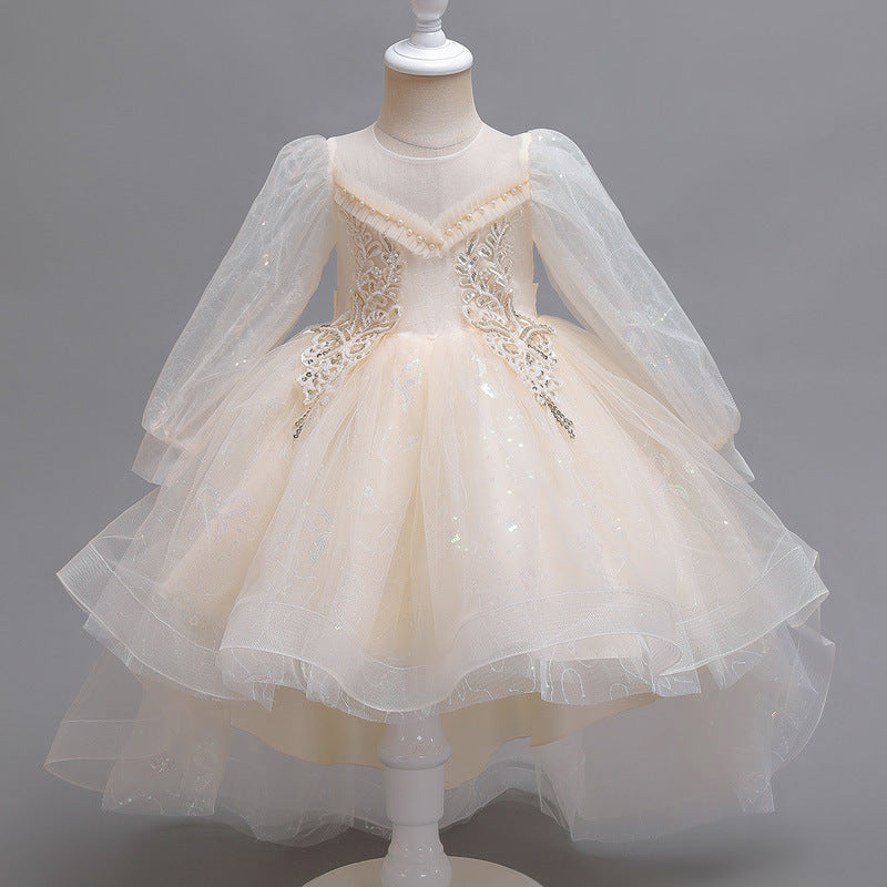 Kid Girl Piano Fluffy Yarn Flower Wedding Dresses