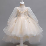 Kid Girl Piano Fluffy Yarn Flower Wedding Dresses