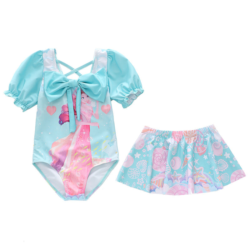 Kid Girl One Piece Long Sleeved Split Trendy Swimsuit