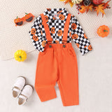 Halloween Kid Baby Boys Long Sleeve Pumpkin Plaid Gentleman 2 Pcs Sets