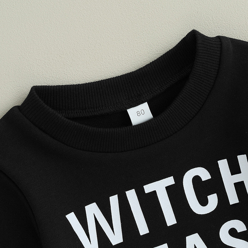 Halloween Kid Baby Girl Witch Letter Long Sleeve Checkered Bell 2 Pcs Sets