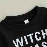 Halloween Kid Baby Girl Witch Letter Long Sleeve Checkered Bell 2 Pcs Sets