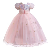 Kid Girl Long Piano Runway Performance Flower Short Sleeved Dresses
