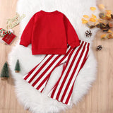 Kid Baby Girl Christmas Autumn Long Sleeve Letter Stripe Flare 2 Pcs Sets