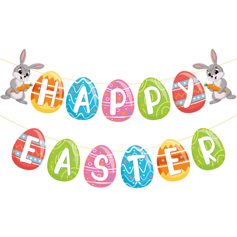 Easter Party Decoration Props Flag Banner Flower Egg Rabbit Holiday Props