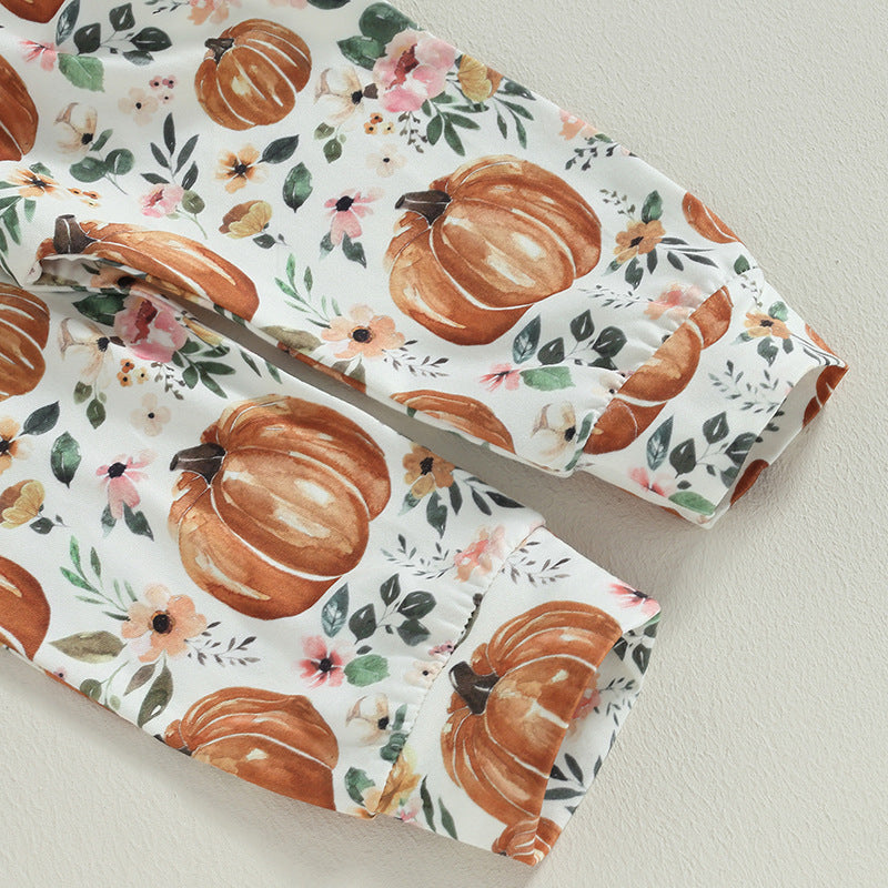 Halloween Infant Toddler Girl Letter Long Sleeve Pumpkin Print 2 Pcs Sets