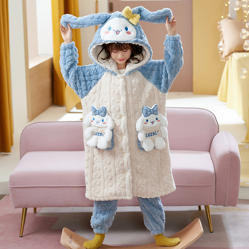 Kid Baby Girl Coral Fleece Thick  Flannel Loungewear Pajamas