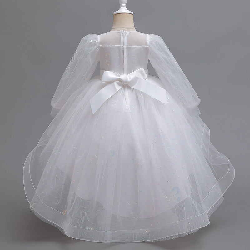 Kid Girl Piano Fluffy Yarn Flower Wedding Dresses