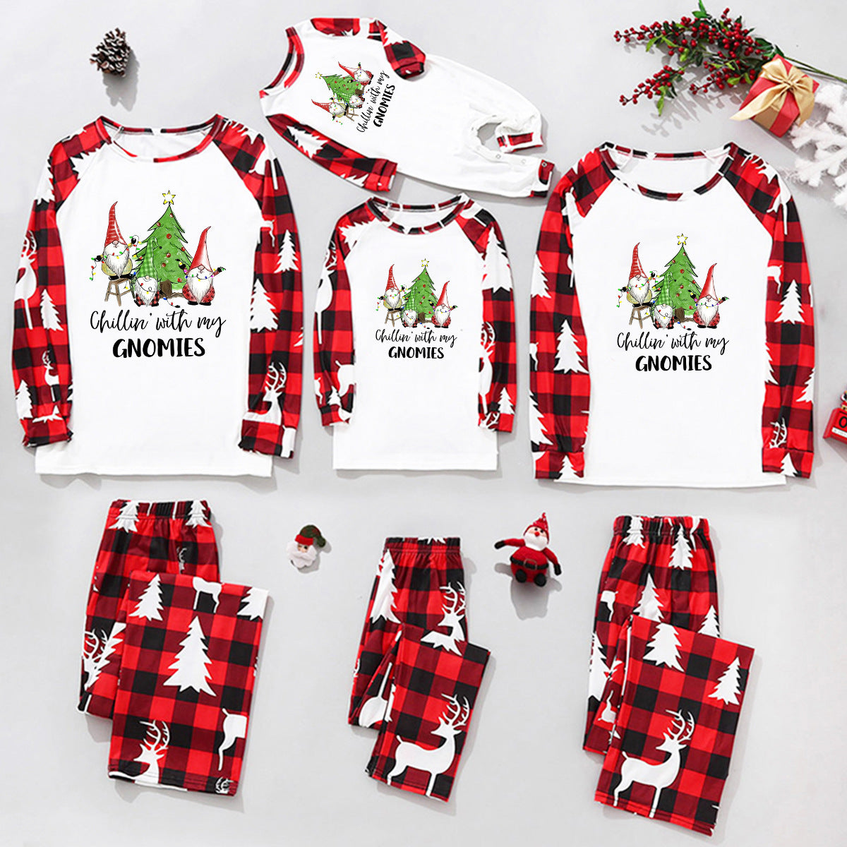 Family Matching Home Suit Christmas Plaid Patchwork Printed Pajamas