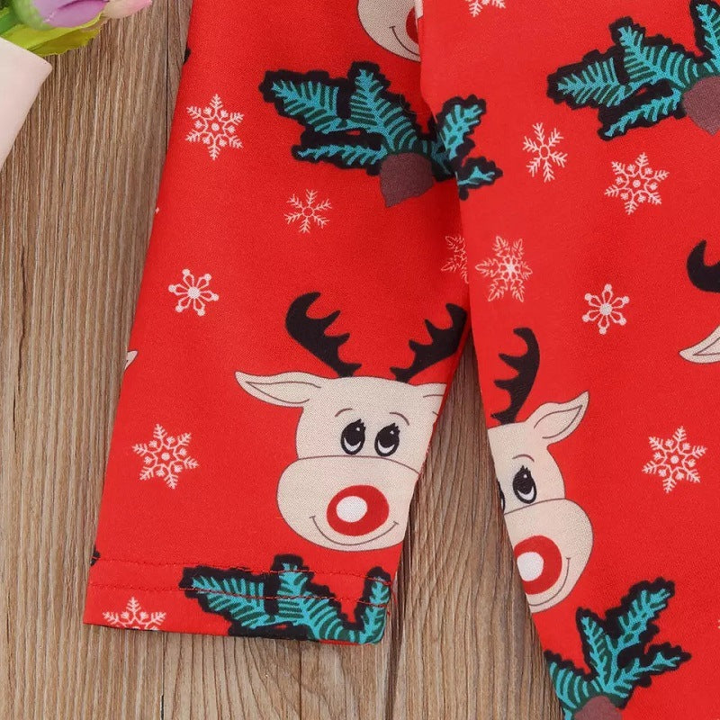 Baby Girl Boy Christmas Print Jumpsuit Rompers Dress 2 Pcs