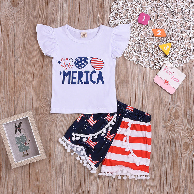 Kids Baby Girls Summer Independence Day Print Tank Shorts Set