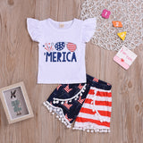 Kids Baby Girls Summer Independence Day Print Tank Shorts Set