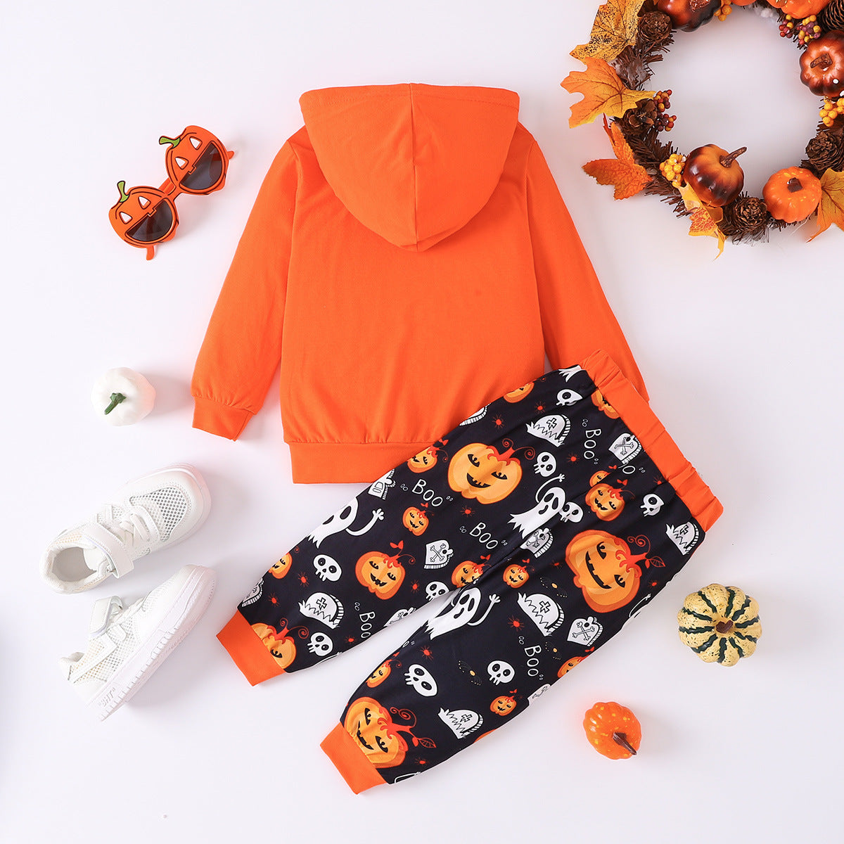 Halloween Kid Baby Boy Pumpkin Smiling Face Printed 2 Pcs Sets