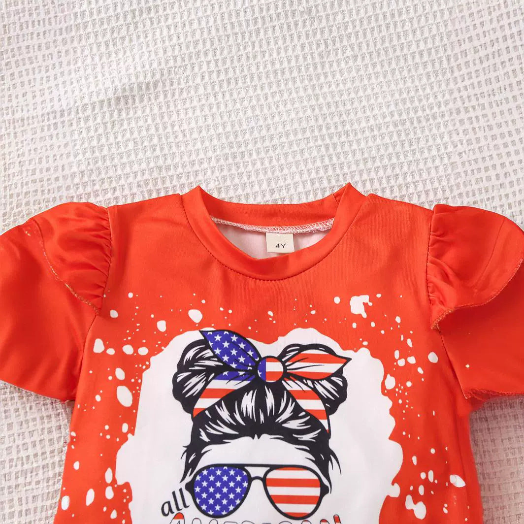 Kid Girls Independence Day Short Sleeved 2 Pcs Sets