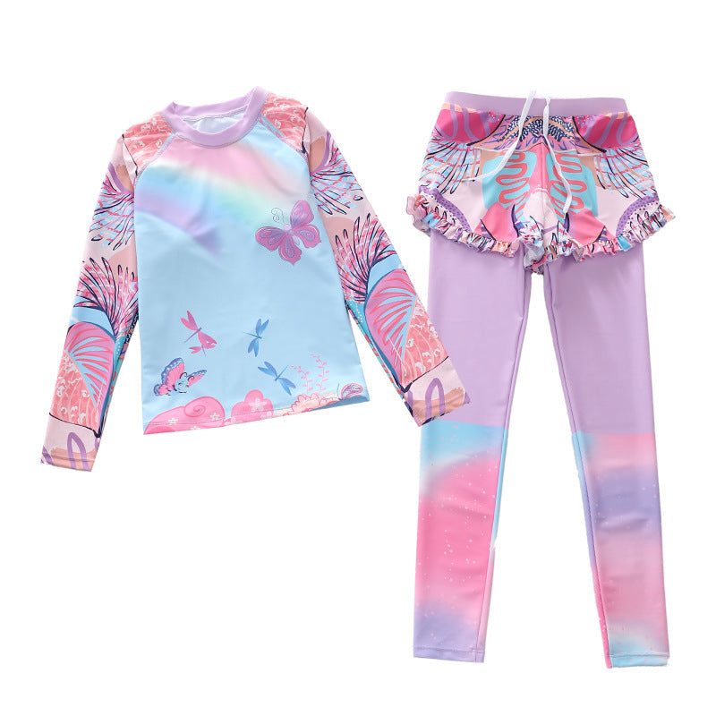 Kid Girl Split Long-sleeved Conservative Sun Protection Swimsuit