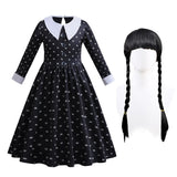 3-13T Girls Movie Wednesday Costume Black Gown Halloween Carnival Party Dresses