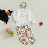 Halloween Infant Toddler Girl Letter Long Sleeve Pumpkin Print 2 Pcs Sets