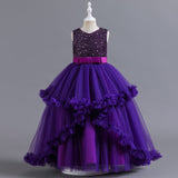 Kid Christmas Girl Princess Sleeveless Glitter Flower Birthday Fluffy Dresses