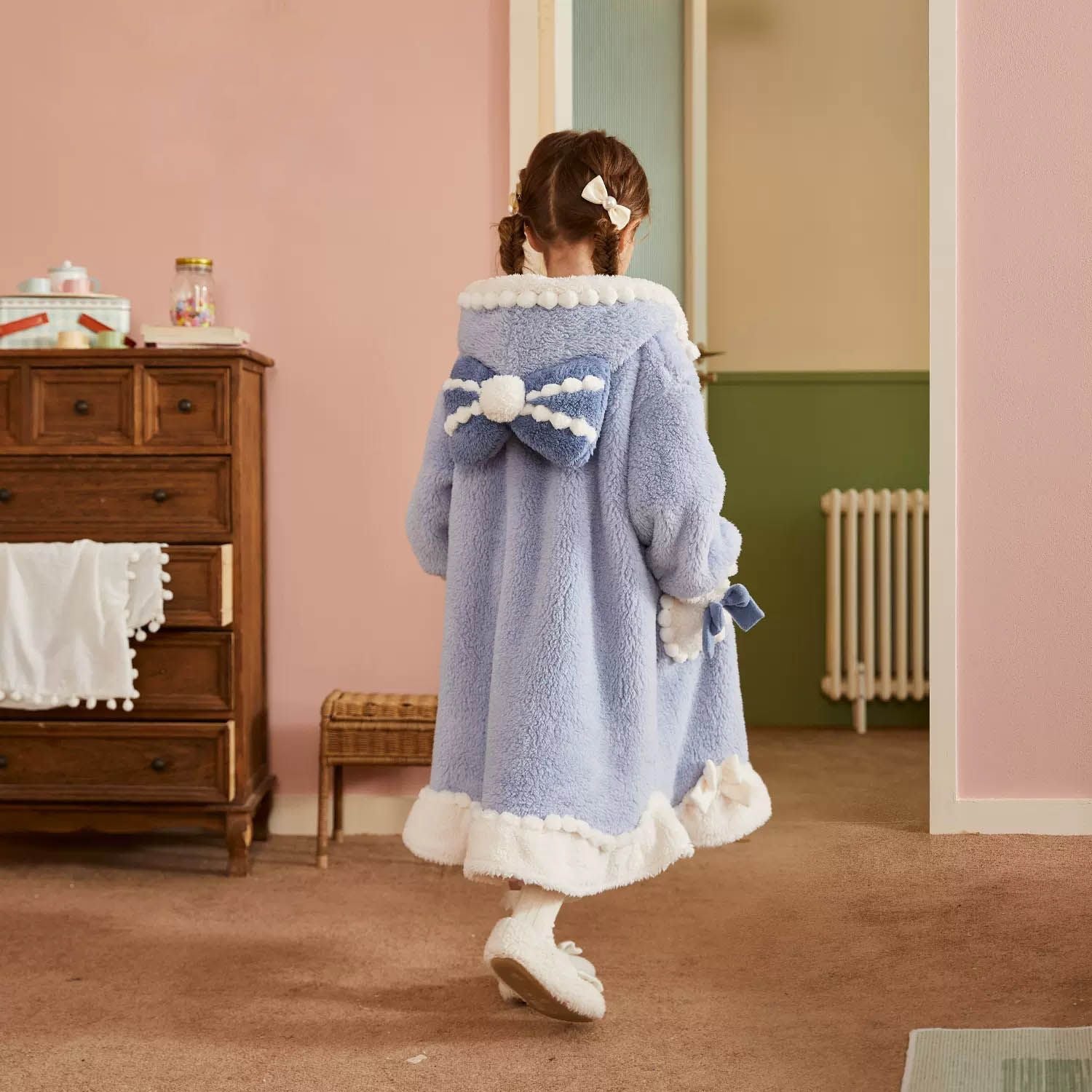 Kid Girl Autumn Winter Thickened Flannel Pajamas Home Wear