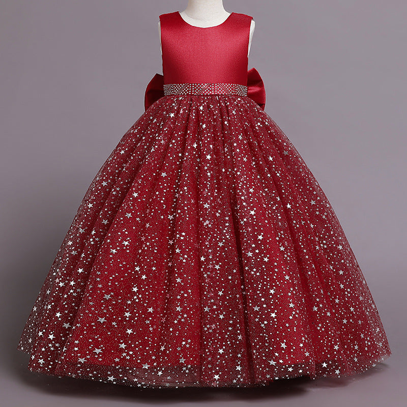 Kid Girl Flower Starry Sky Tutu Birthday Party Piano Performance Dresses