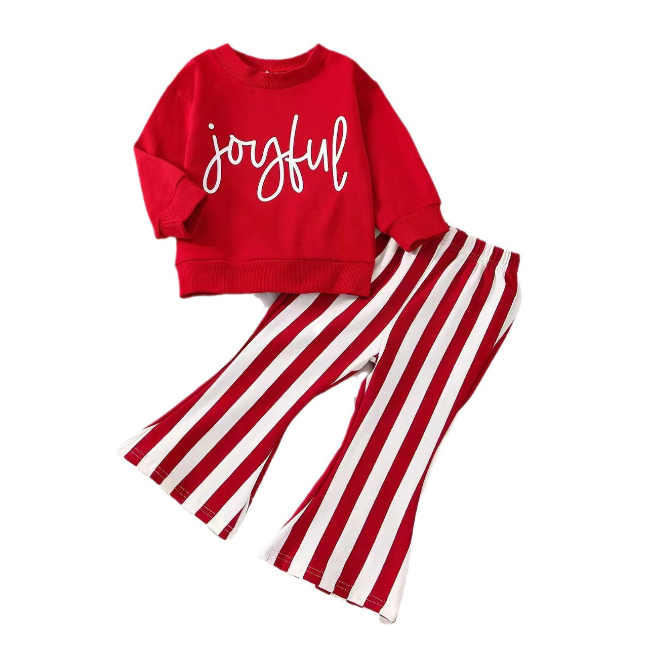 Kid Baby Girl Christmas Autumn Long Sleeve Letter Stripe Flare 2 Pcs Sets