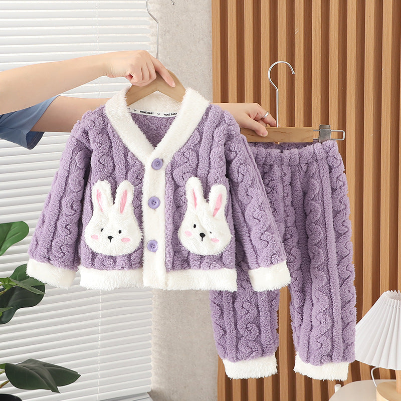 Kid Baby Girls Pajamas Autumn Winter Cotton Plush Home Pajamas
