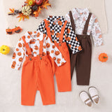 Halloween Kid Baby Boys Long Sleeve Pumpkin Plaid Gentleman 2 Pcs Sets