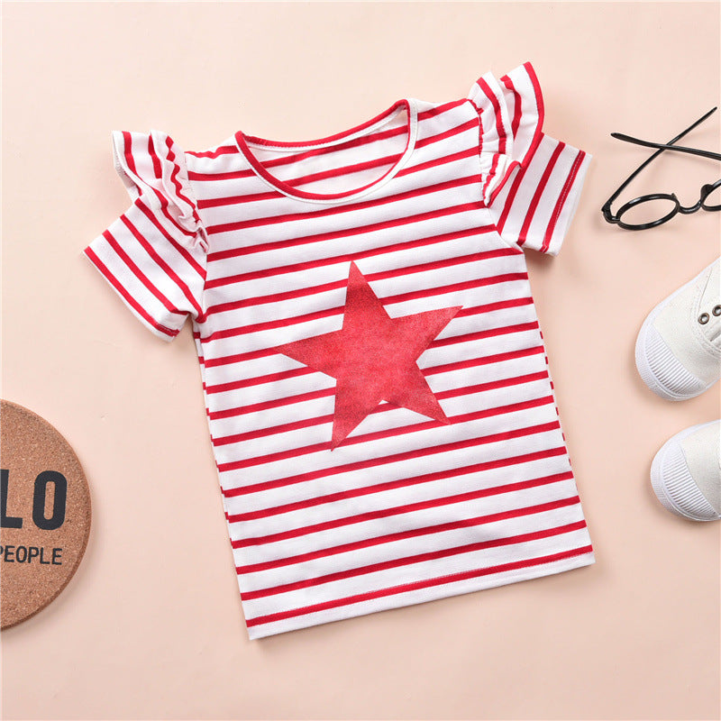 Baby Independence Day Short Sleeve Star Stripe Printing Sets