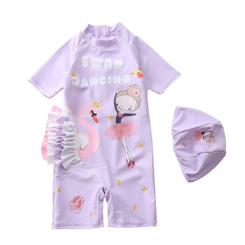 Kid Baby Girl Jumpsuit Swan Cute Swimsuit