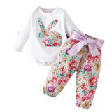 Baby Girls Spring Autumn Easter Rabbit Fragmented Flower 3 Pcs Sets