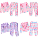 Kid Girl Long Sleeve Beach Ruffled Swimsuits Tops and Bottoms