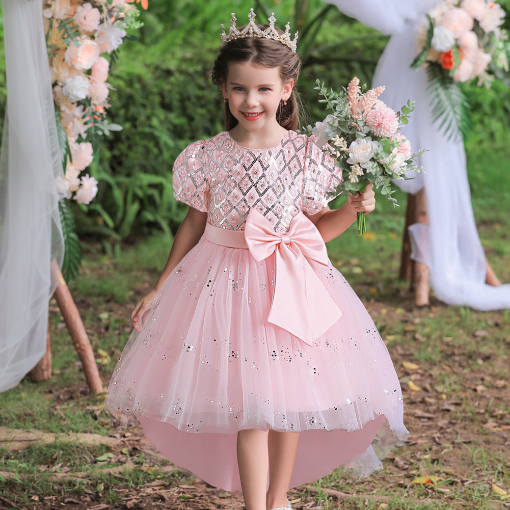Kid Girl Princess Flower Sequin Fluffy Performance Trailing Dresses
