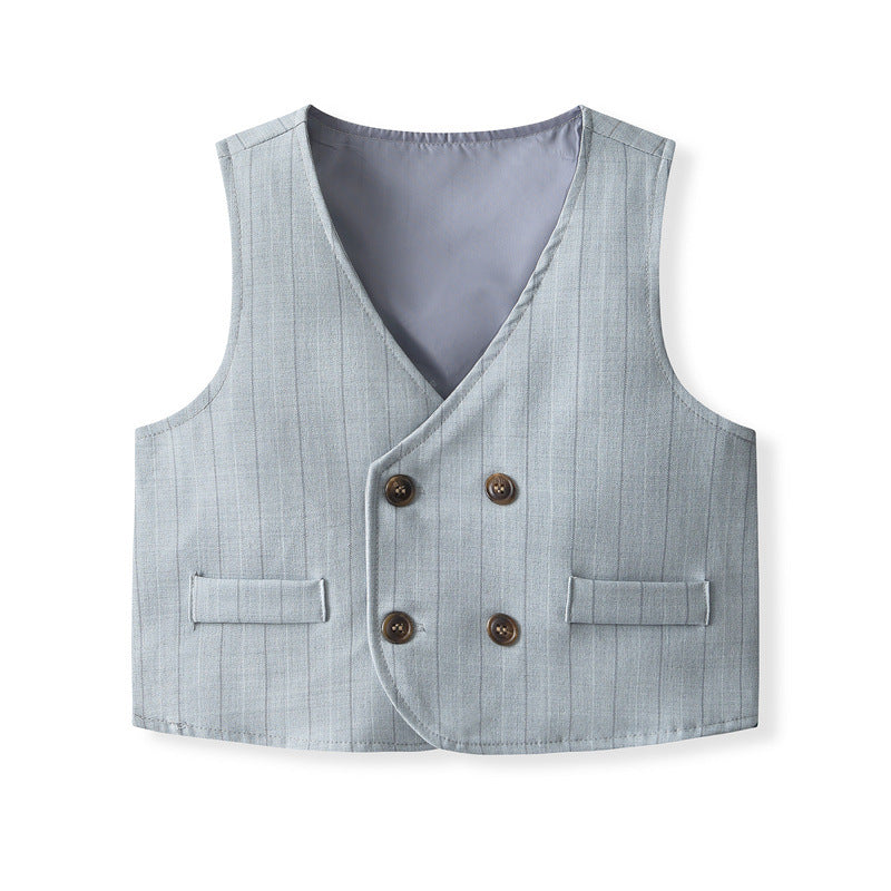 Kid Baby Boy Double-breasted British Performance Suit 4 Pcs Sets
