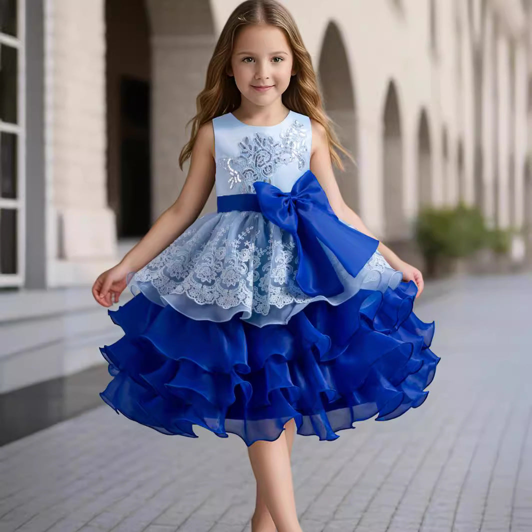 Kid Girl Formal Bow Tie Flower Wedding Evening Dress