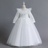 3-12T Kid Girl Long Sleeve Mesh Lace Walk Show Hosting Dress