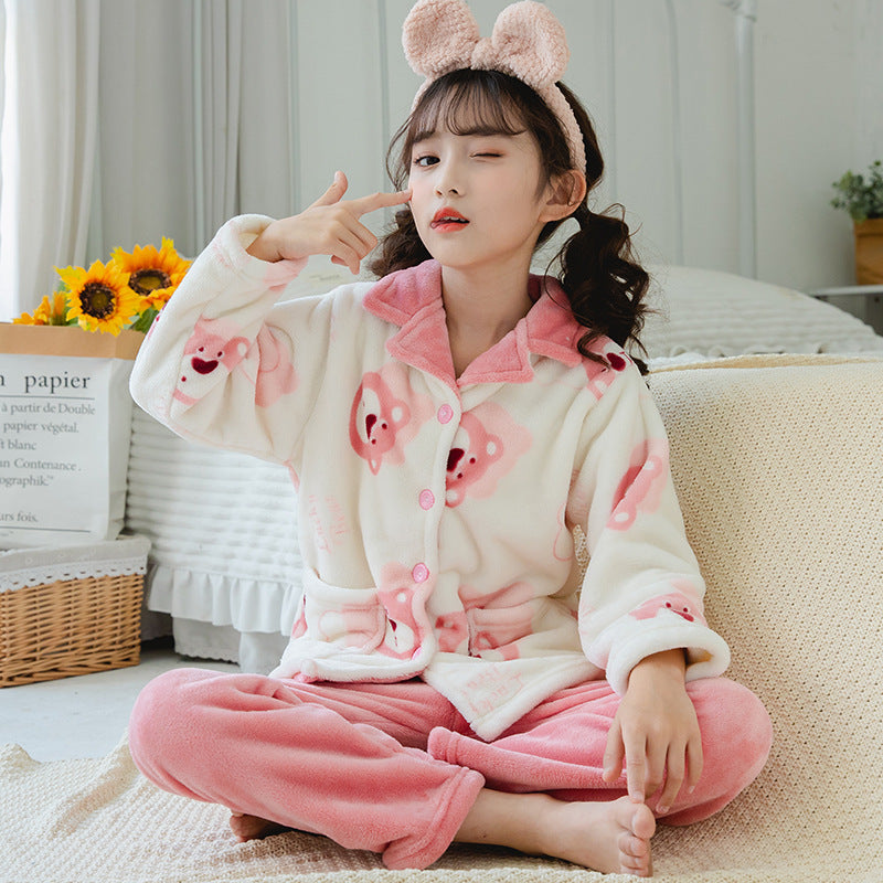 Kid Baby Boy Flannel Loungewear Autumn Winter Pajamas