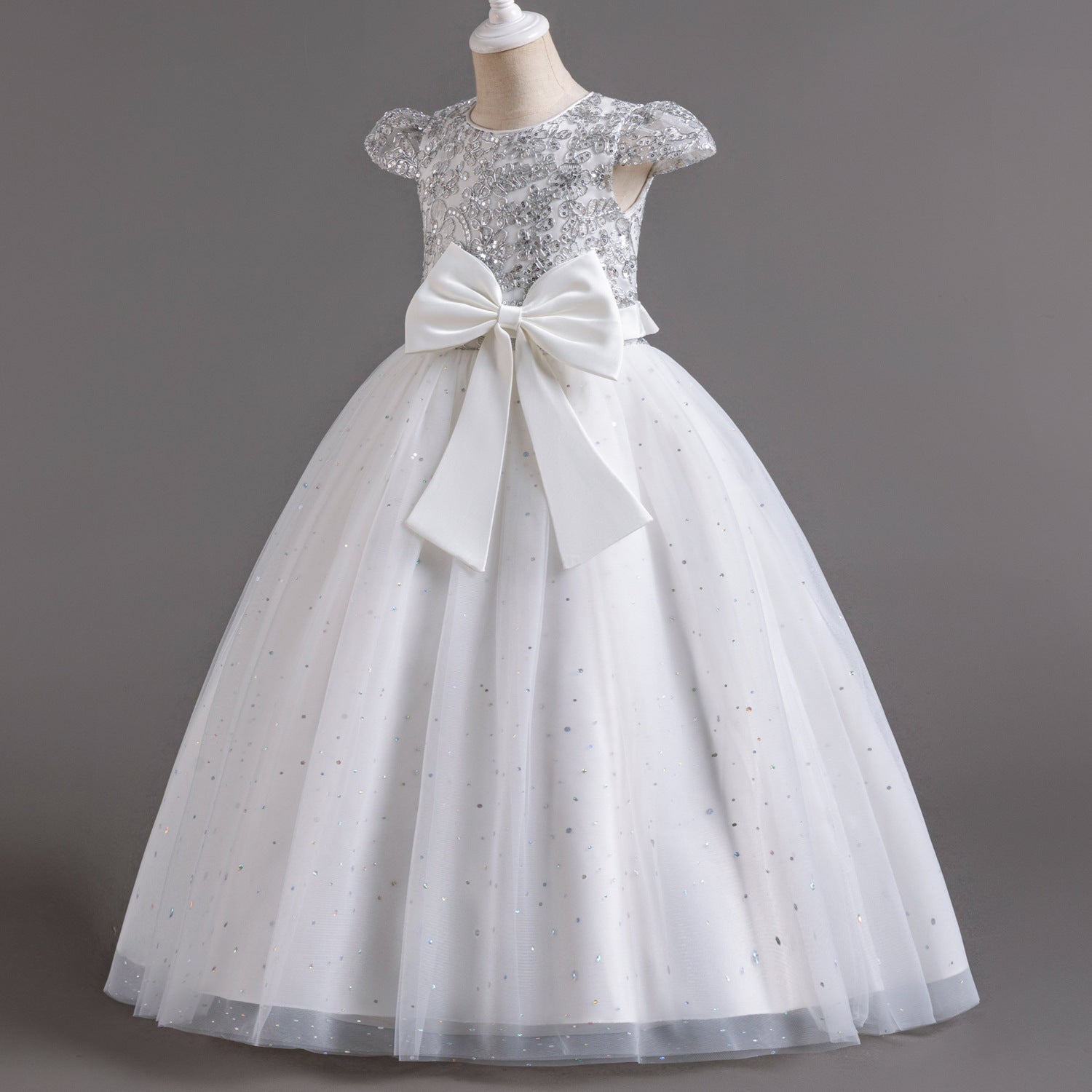 Flower Girl Dress Girls Lace Birthday Party Gown Sequins Big Bow Princess Dress