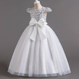 Flower Girl Dress Girls Lace Birthday Party Gown Sequins Big Bow Princess Dress