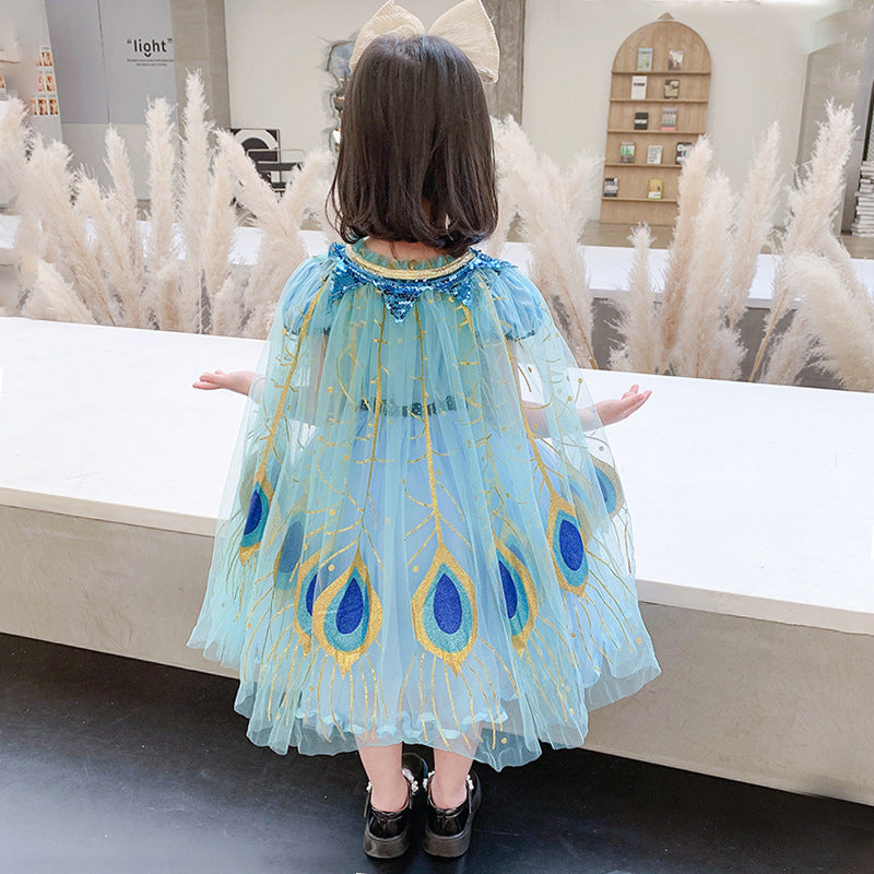 Kid Girl Mesh Christmas Glitter Gauze Thin Shawl Cloak Coats