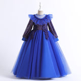 3-12T Kid Girl Long Sleeve Mesh Lace Walk Show Hosting Dress