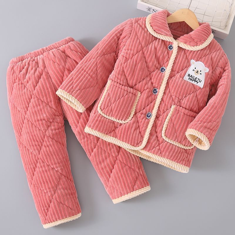 Kid Baby Boy Flannel Autumn Winter Coral Velvet Thicken Pajamas