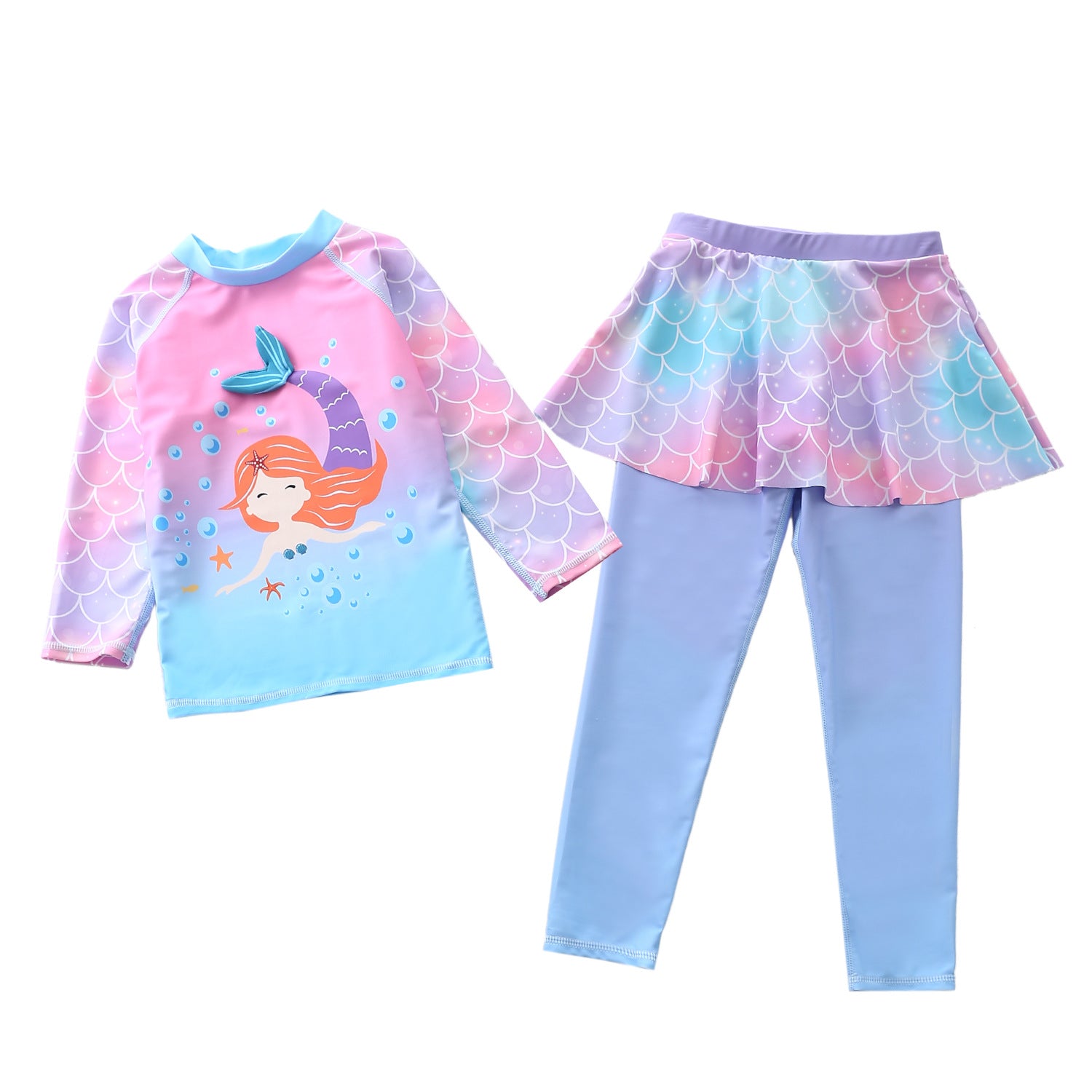 Kid Girl Split Long Sleeved Beach Sun Proof Swimsuit