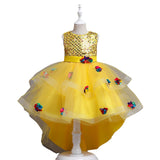 Kid Girl Princess Mesh Flower Tailed Piano Performance Dresses
