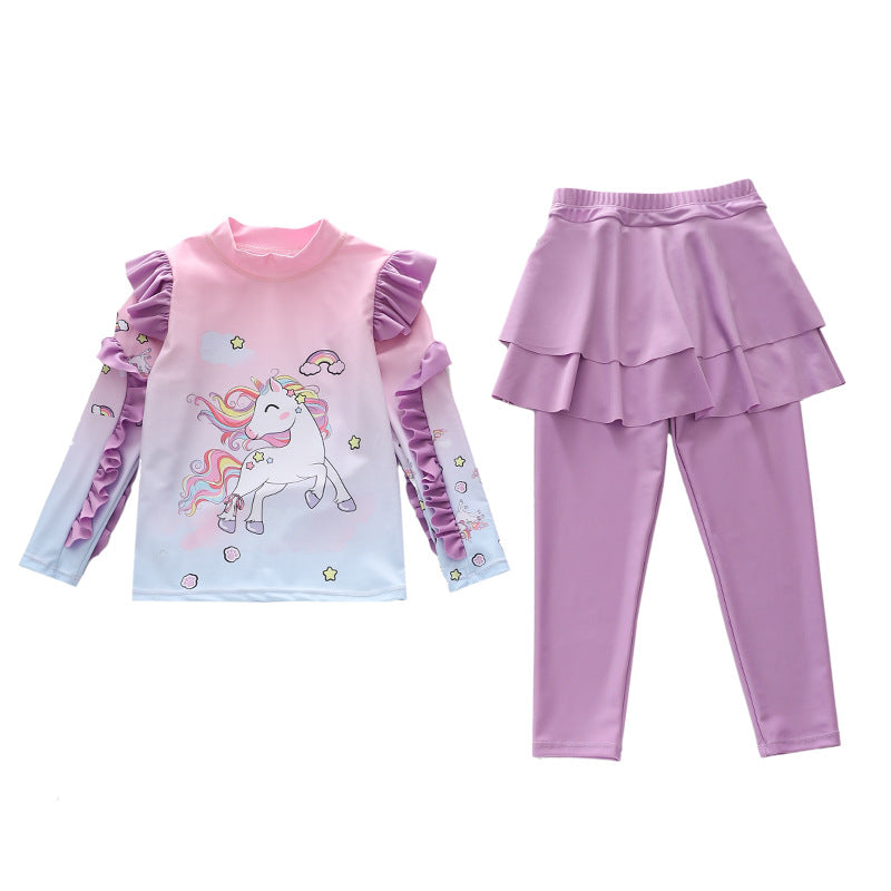 Kid Girl Split Unicorn Mermaid Long-sleeved Swimsuit